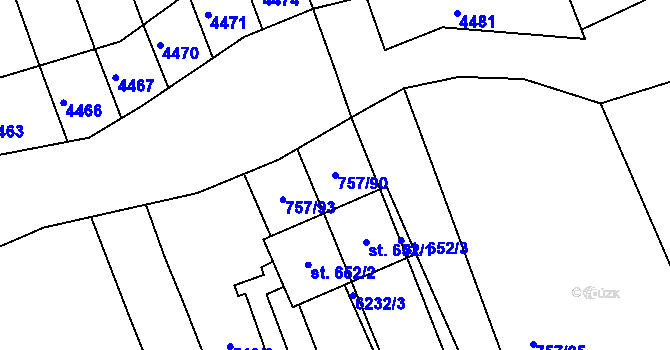 Parcela st. 757/90 v KÚ Březolupy, Katastrální mapa