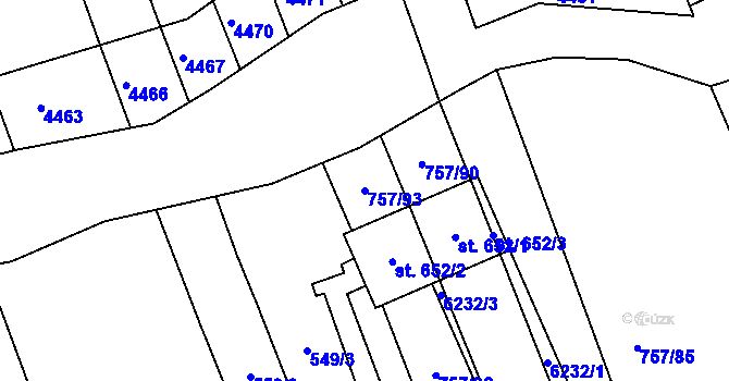 Parcela st. 757/93 v KÚ Březolupy, Katastrální mapa
