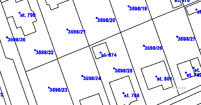 Parcela st. 874 v KÚ Březolupy, Katastrální mapa