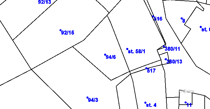 Parcela st. 94/6 v KÚ Březová u Hořovic, Katastrální mapa