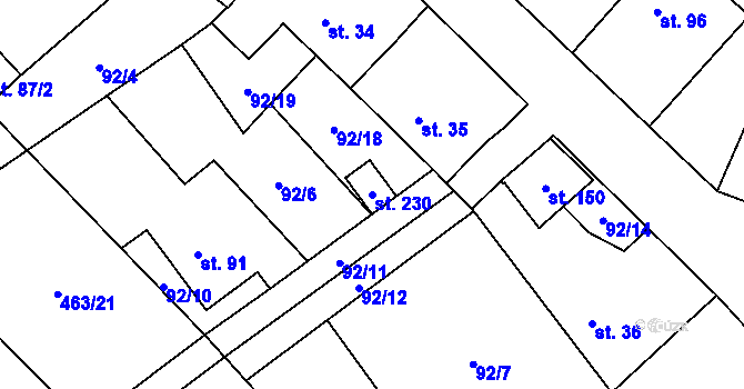 Parcela st. 230 v KÚ Březová u Hořovic, Katastrální mapa