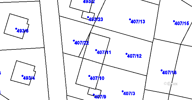 Parcela st. 407/11 v KÚ Březová u Sokolova, Katastrální mapa
