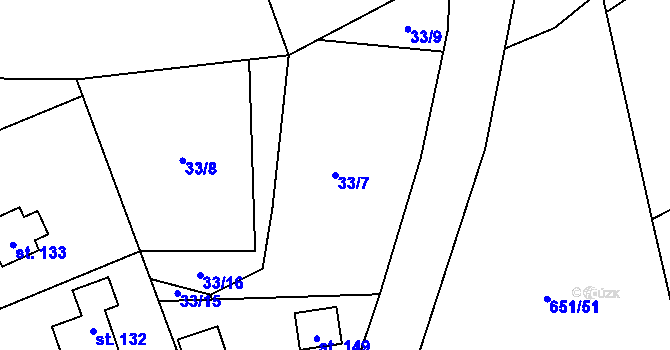 Parcela st. 33/7 v KÚ Kamenice u Březové, Katastrální mapa