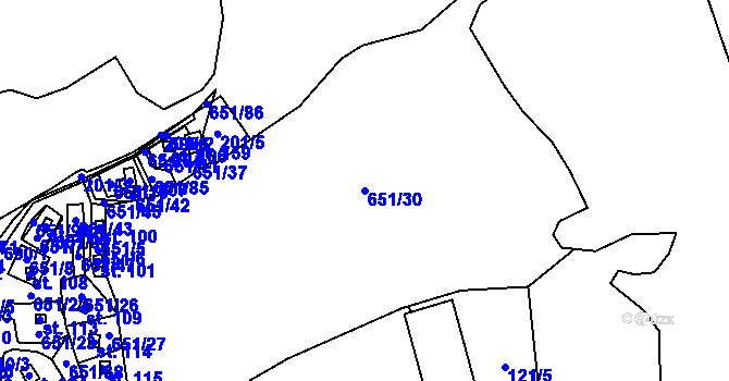 Parcela st. 651/30 v KÚ Kamenice u Březové, Katastrální mapa
