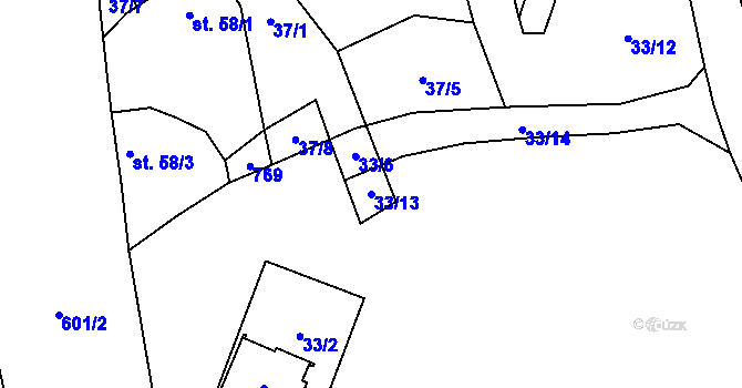 Parcela st. 33/13 v KÚ Kamenice u Březové, Katastrální mapa