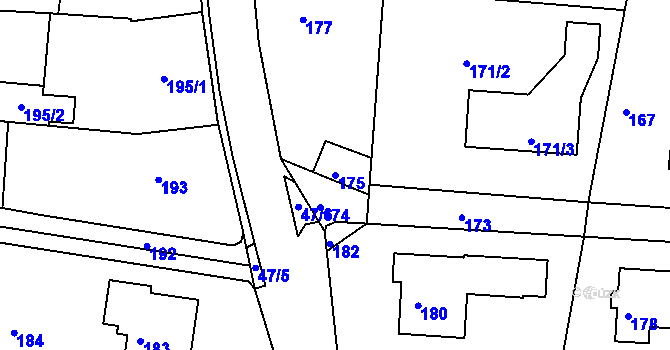 Parcela st. 175 v KÚ Březová u Zlína, Katastrální mapa