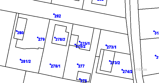 Parcela st. 275/1 v KÚ Březová u Zlína, Katastrální mapa