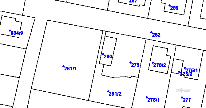 Parcela st. 280 v KÚ Březová u Zlína, Katastrální mapa