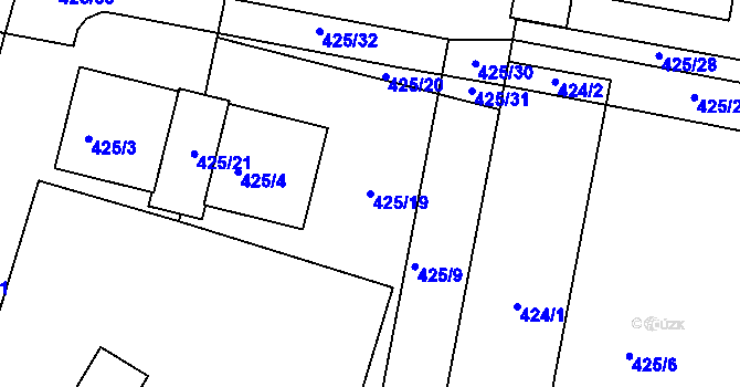 Parcela st. 425/19 v KÚ Březová u Zlína, Katastrální mapa