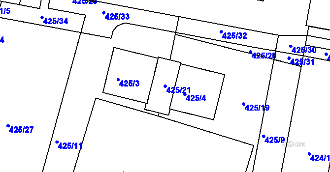 Parcela st. 425/21 v KÚ Březová u Zlína, Katastrální mapa