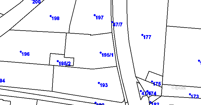 Parcela st. 195/1 v KÚ Březová u Zlína, Katastrální mapa