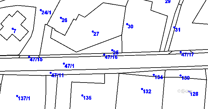 Parcela st. 47/16 v KÚ Březová u Zlína, Katastrální mapa