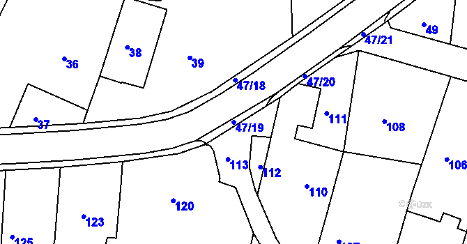 Parcela st. 47/19 v KÚ Březová u Zlína, Katastrální mapa