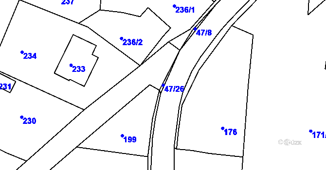 Parcela st. 47/26 v KÚ Březová u Zlína, Katastrální mapa