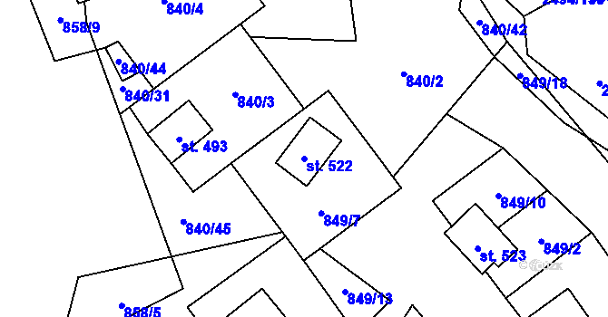 Parcela st. 522 v KÚ Březová u Uherského Brodu, Katastrální mapa