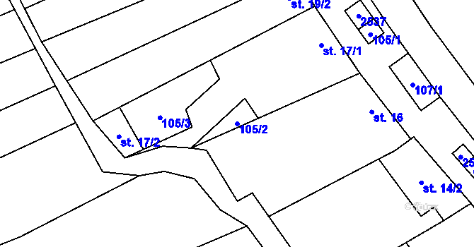 Parcela st. 105/2 v KÚ Březová u Uherského Brodu, Katastrální mapa