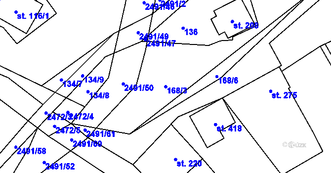 Parcela st. 168/3 v KÚ Březová u Uherského Brodu, Katastrální mapa