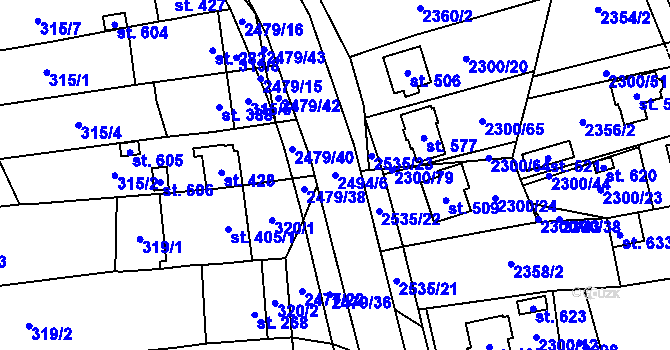 Parcela st. 2494/6 v KÚ Březová u Uherského Brodu, Katastrální mapa