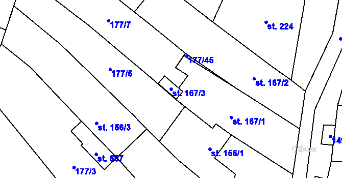 Parcela st. 167/3 v KÚ Březová u Uherského Brodu, Katastrální mapa