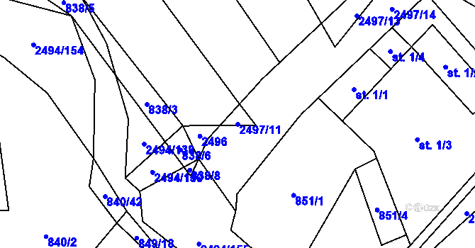 Parcela st. 2497/11 v KÚ Březová u Uherského Brodu, Katastrální mapa