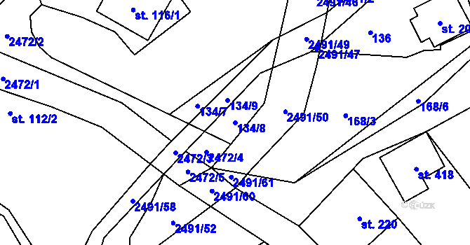 Parcela st. 134/8 v KÚ Březová u Uherského Brodu, Katastrální mapa