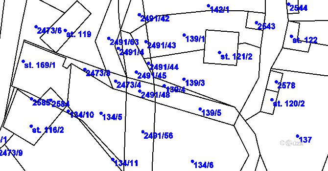 Parcela st. 139/4 v KÚ Březová u Uherského Brodu, Katastrální mapa