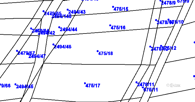 Parcela st. 475/18 v KÚ Březová u Uherského Brodu, Katastrální mapa
