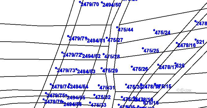Parcela st. 475/28 v KÚ Březová u Uherského Brodu, Katastrální mapa