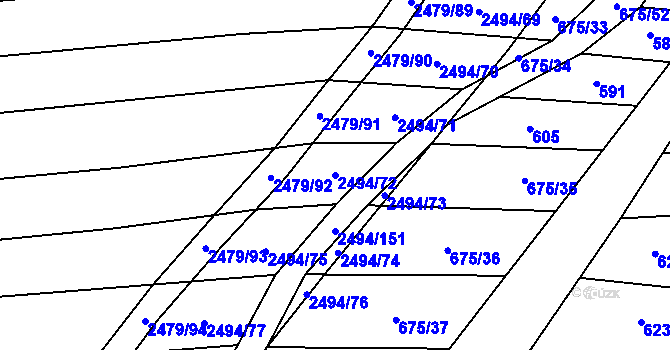 Parcela st. 2494/72 v KÚ Březová u Uherského Brodu, Katastrální mapa