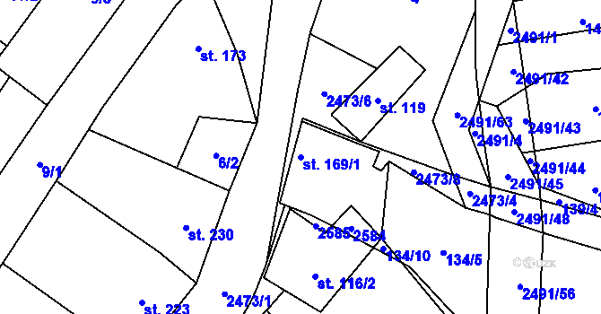 Parcela st. 169/1 v KÚ Březová u Uherského Brodu, Katastrální mapa