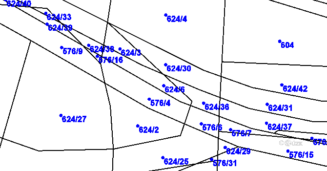 Parcela st. 624/6 v KÚ Březová u Vítkova, Katastrální mapa