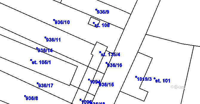 Parcela st. 135/4 v KÚ Březová u Vítkova, Katastrální mapa
