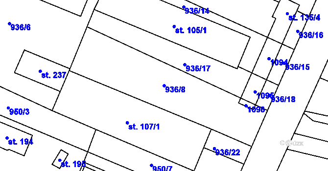 Parcela st. 936/8 v KÚ Březová u Vítkova, Katastrální mapa
