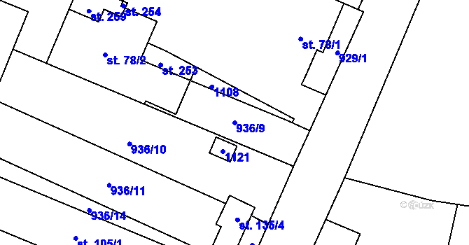 Parcela st. 936/9 v KÚ Březová u Vítkova, Katastrální mapa