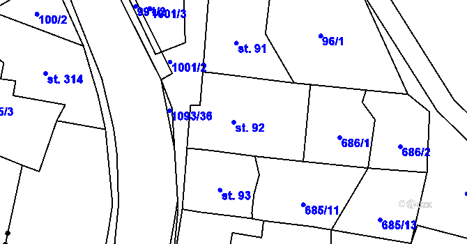 Parcela st. 92 v KÚ Březová nad Svitavou, Katastrální mapa