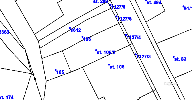Parcela st. 106/2 v KÚ Březová nad Svitavou, Katastrální mapa