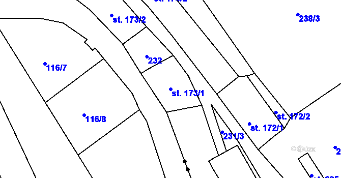 Parcela st. 173/1 v KÚ Březová nad Svitavou, Katastrální mapa