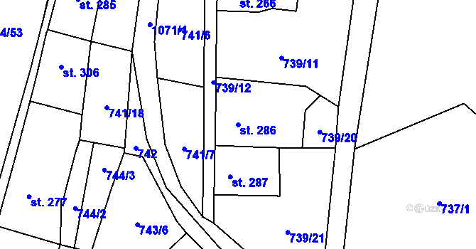 Parcela st. 286 v KÚ Březová nad Svitavou, Katastrální mapa