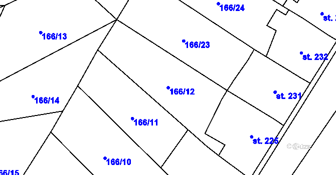 Parcela st. 166/12 v KÚ Březová nad Svitavou, Katastrální mapa