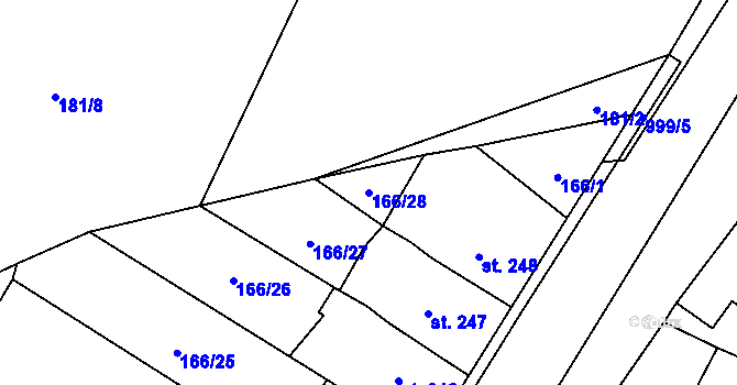 Parcela st. 166/28 v KÚ Březová nad Svitavou, Katastrální mapa
