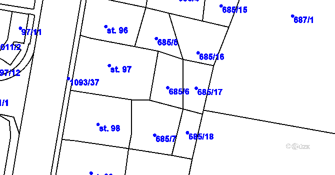Parcela st. 685/6 v KÚ Březová nad Svitavou, Katastrální mapa