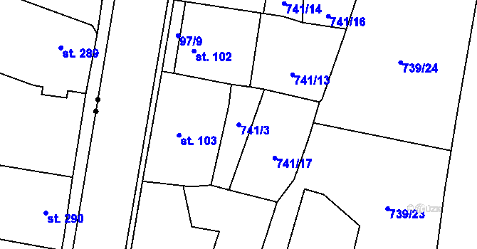 Parcela st. 741/3 v KÚ Březová nad Svitavou, Katastrální mapa