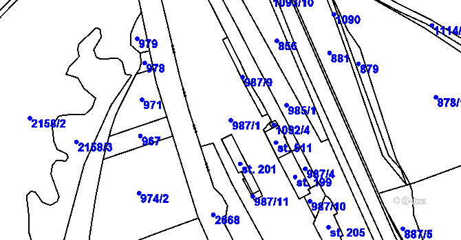 Parcela st. 987/1 v KÚ Březová nad Svitavou, Katastrální mapa