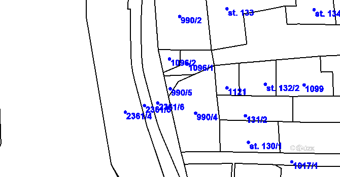 Parcela st. 990/5 v KÚ Březová nad Svitavou, Katastrální mapa