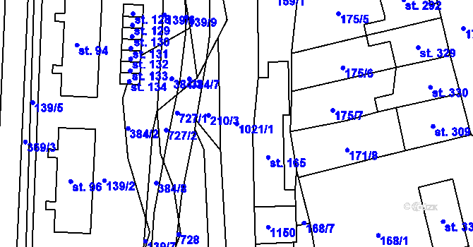 Parcela st. 1021/1 v KÚ Březová nad Svitavou, Katastrální mapa