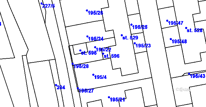 Parcela st. 596 v KÚ Březová nad Svitavou, Katastrální mapa
