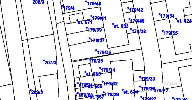 Parcela st. 179/36 v KÚ Březová nad Svitavou, Katastrální mapa