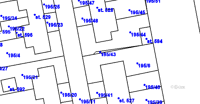 Parcela st. 195/43 v KÚ Březová nad Svitavou, Katastrální mapa