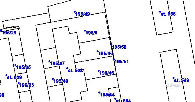 Parcela st. 195/46 v KÚ Březová nad Svitavou, Katastrální mapa