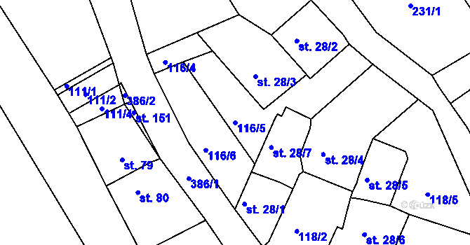 Parcela st. 116/5 v KÚ Česká Dlouhá, Katastrální mapa